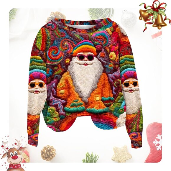 Yinbwol Women Multi Long Sleeve Oversize Round Neck Pull On Christmas Sweatshirt - Picture 2 of 4